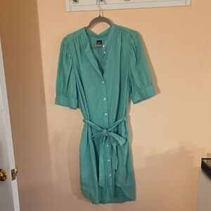 GAP Green Linen Blend Midi Dress with Button Front